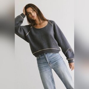 🪷NWT Free People We The Free Midnight Pullover Charcoal Gray, Oversize XS🌙